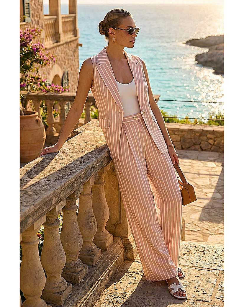 Roman Originals Pink Roman Stripe Longline Waistcoat Size 14