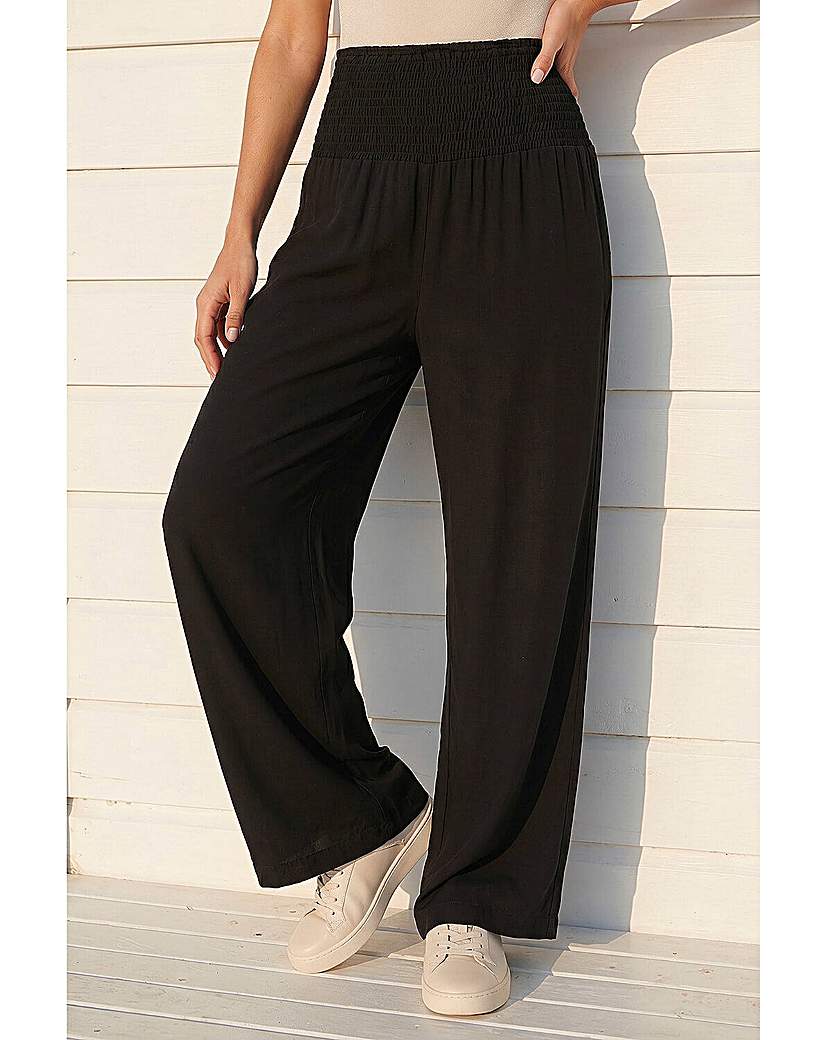 Roman Originals Women's Black Roman Shirred Wide Leg Trouser