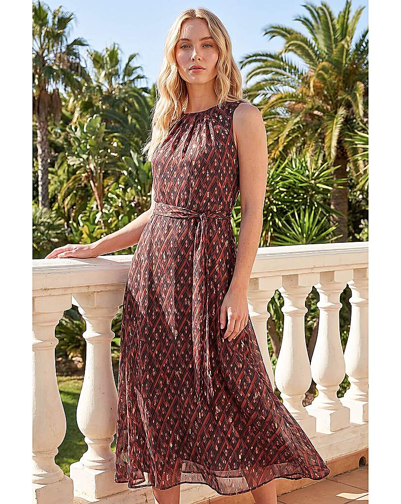 Roman Originals Women's Chocolate Roman Shimmer Chiffon Pleated Midi Dress