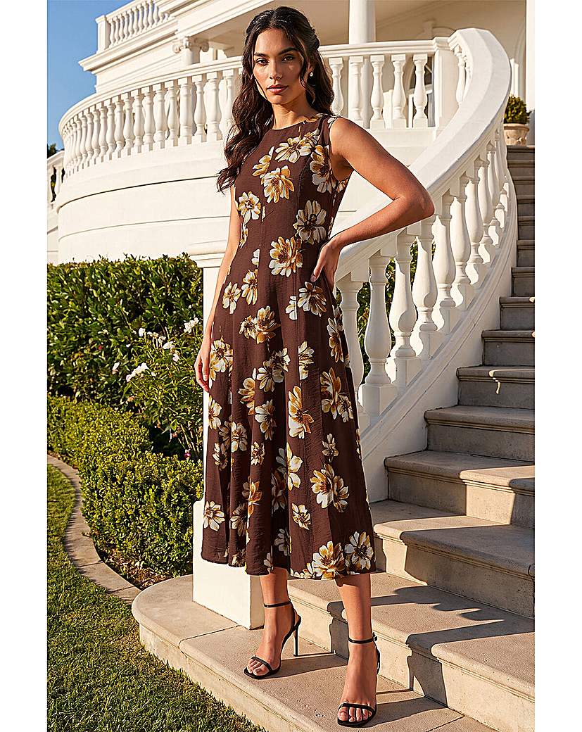 Roman Originals Chocolate Roman Floral Panel Midi Dress Size 20