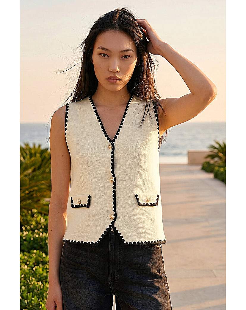 Roman Originals Women's Ivory Roman Dusk Contrast Knit Waistcoat