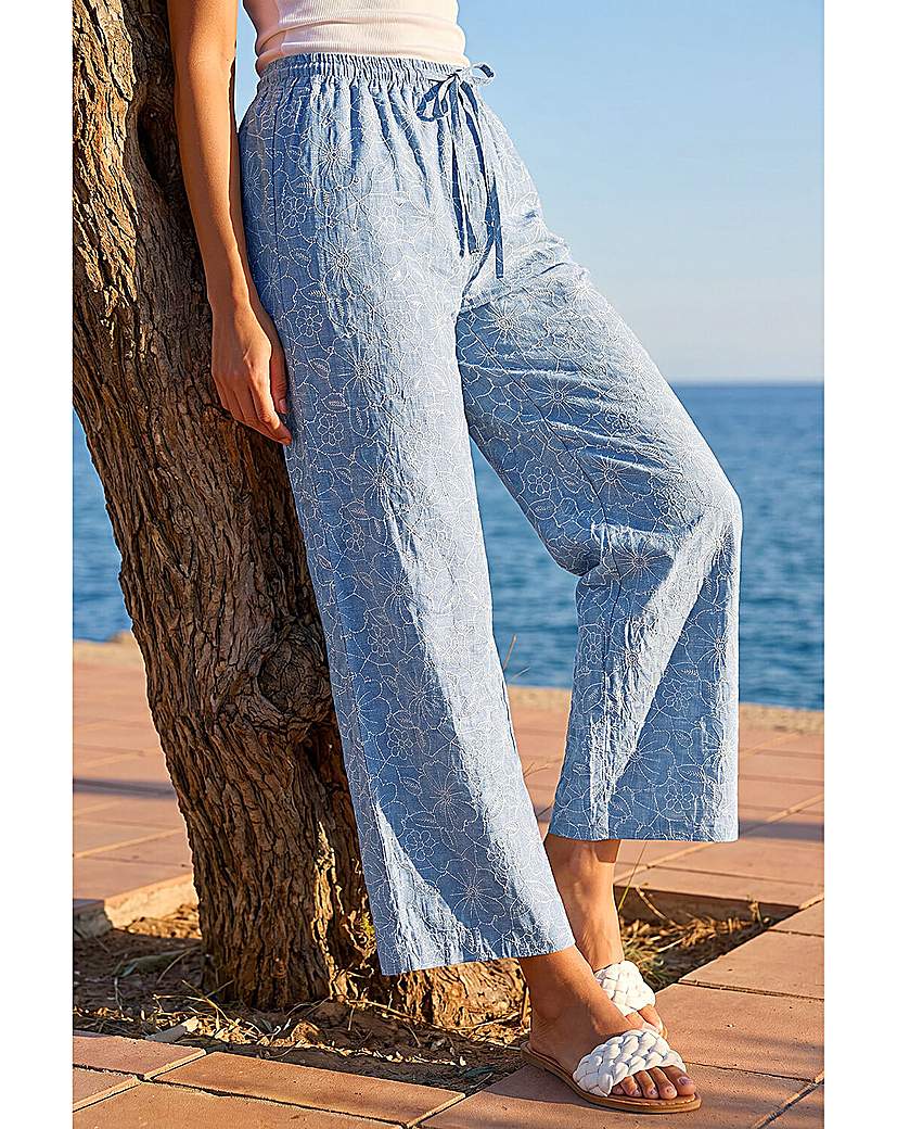 Roman Originals Light Blue Roman Floral Print Wide Leg Trousers Size 14
