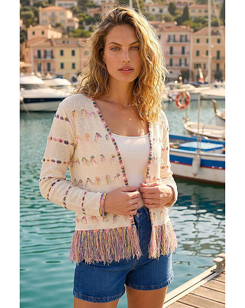Roman Originals Ivory Roman Fringe Light Knit Cardigan Size 12