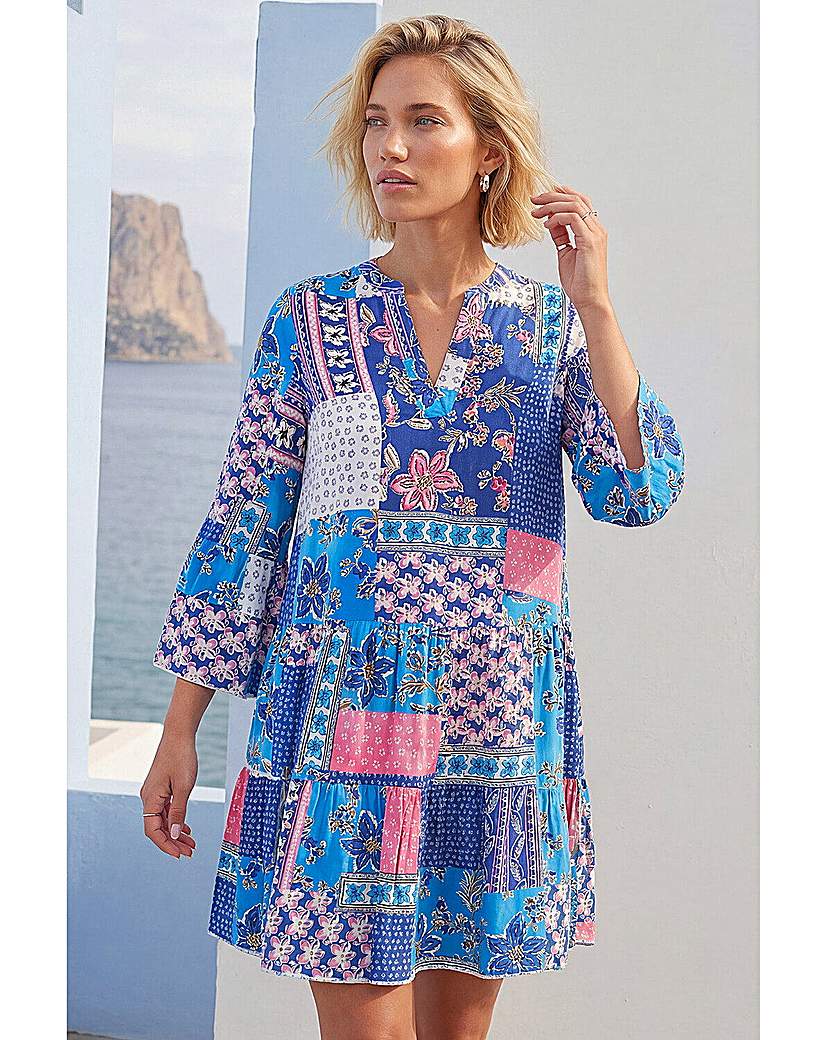 Roman Originals - Women's - Patchwork Swing Dress - Knee Length - Blue