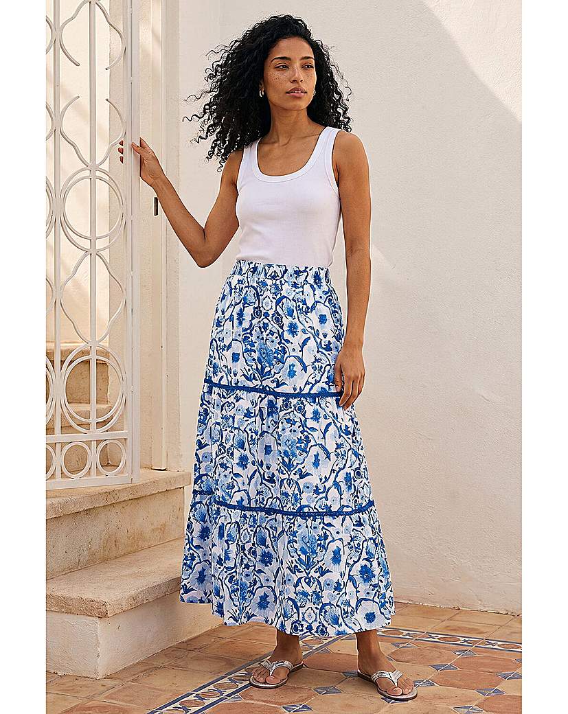 Roman Originals Women's Blue Roman Floral Print Tiered Skirt Size 20