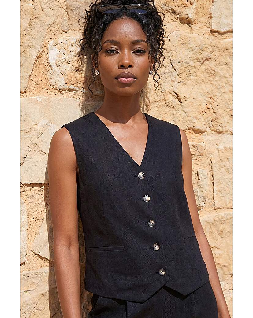 Roman Originals - Women's - Waistcoat - Linen - Black - Size 14