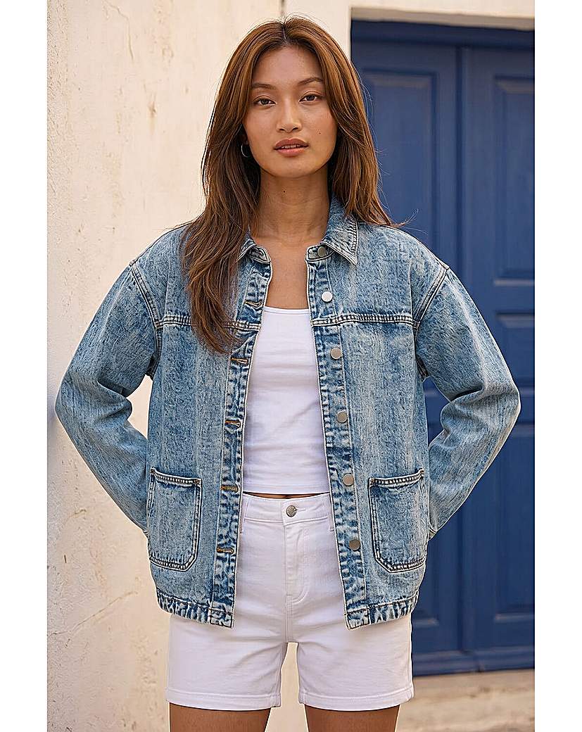 Roman Originals Women's Blue Roman Denim Button Front Pocket Jacket
