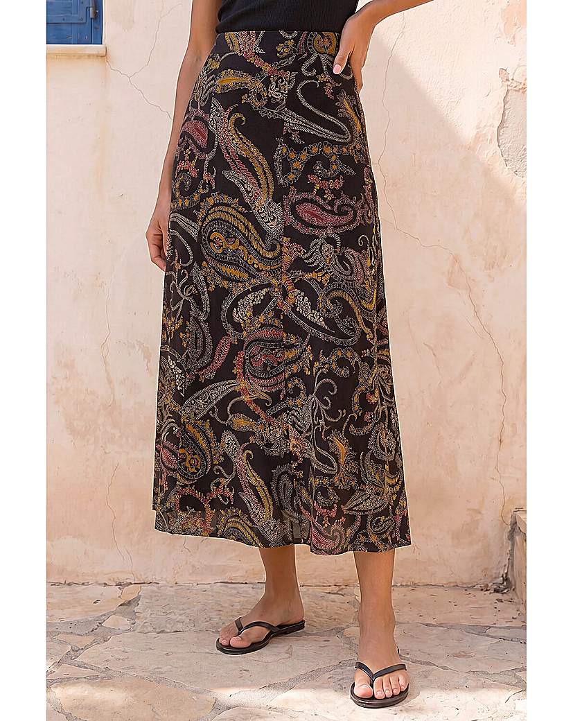 Roman Originals Women's Black Roman Modern Paisley Midi Stretch Skirt Size 20