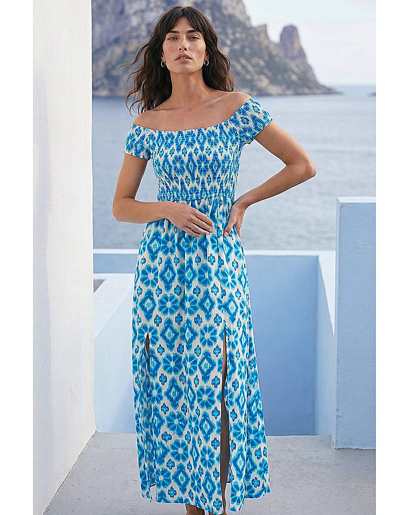 Roman Originals Blue Roman Aztec Bardot Dress Size 20