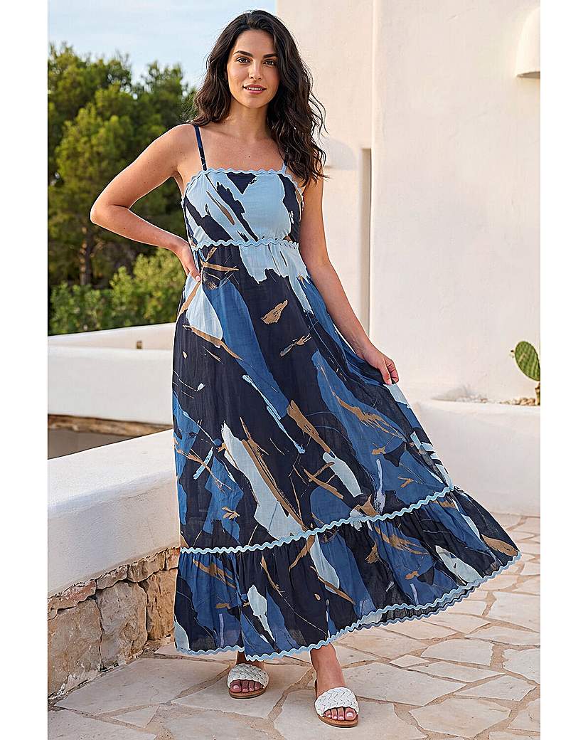 Roman Originals Women's Blue Roman Dusk Abstract Ric Rac Maxi Dress