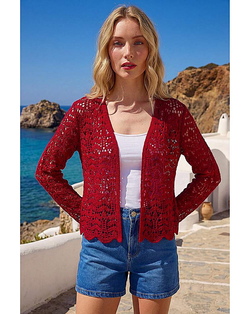 Roman Originals Burgundy Roman Crochet Edge To Edge Cardigan Size 16