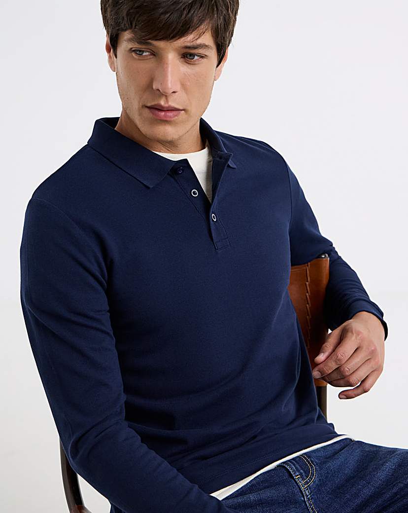 Pure Cotton Long Sleeve Pique Polo Long …