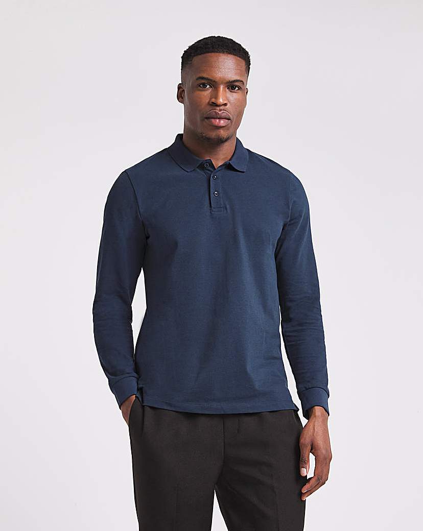 Pure Cotton Long Sleeve Pique Polo Long Jacamo