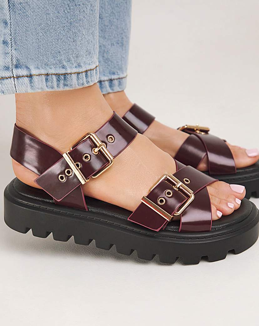 Two Part Buckle Chunky Sandal Wide