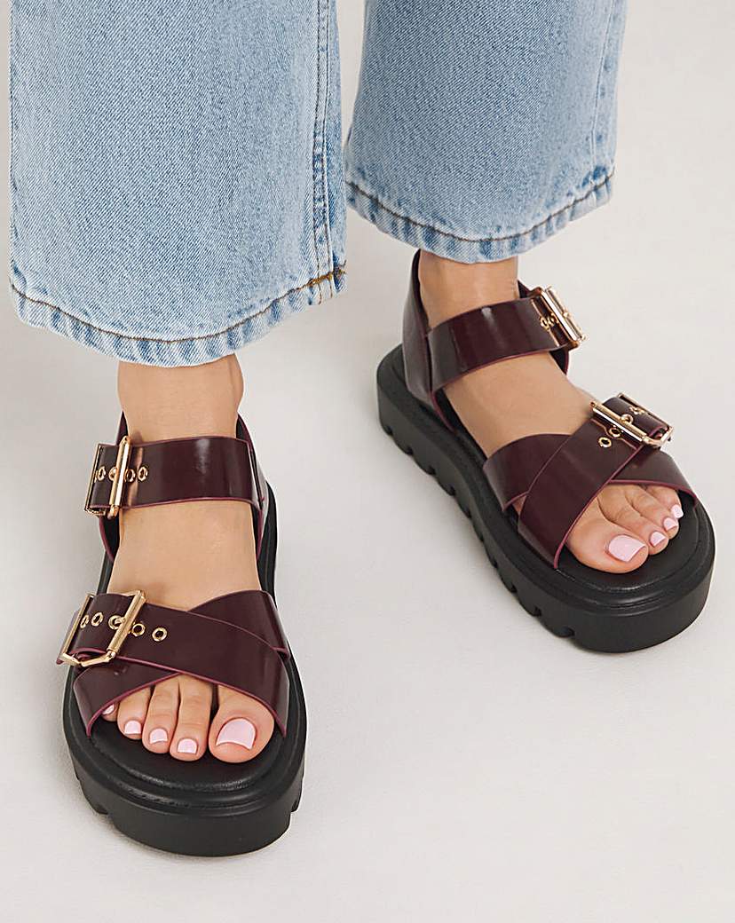 Two Part Buckle Chunky Sandal Wide