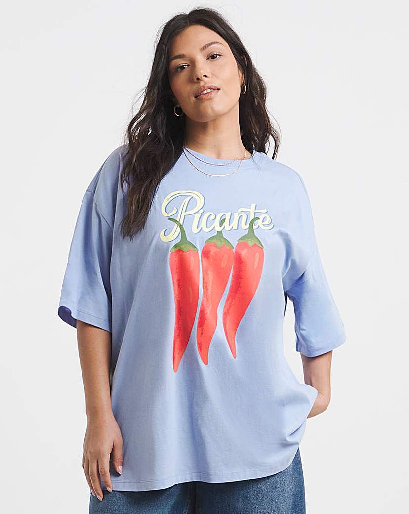 Picante Graphic Oversized TShirt Blue Simply Be …