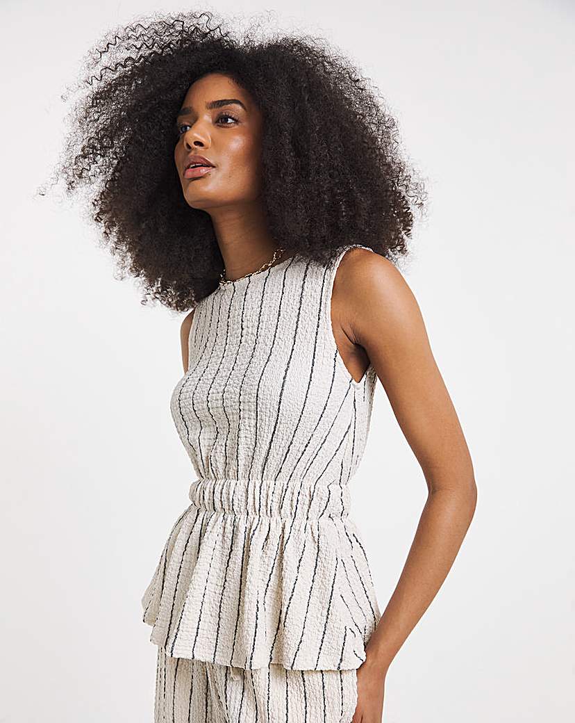 Navy & Ivory Stripe Peplum Top | JD Williams