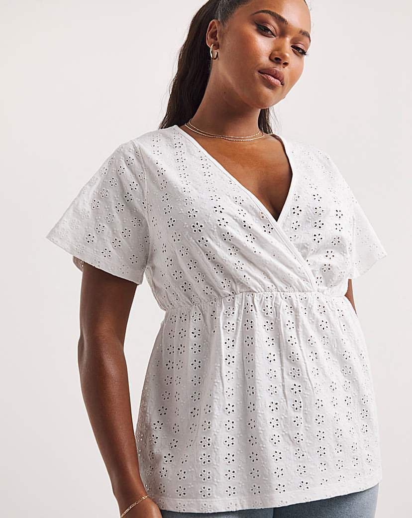 White Jersey Broderie Angel Sleeve Top