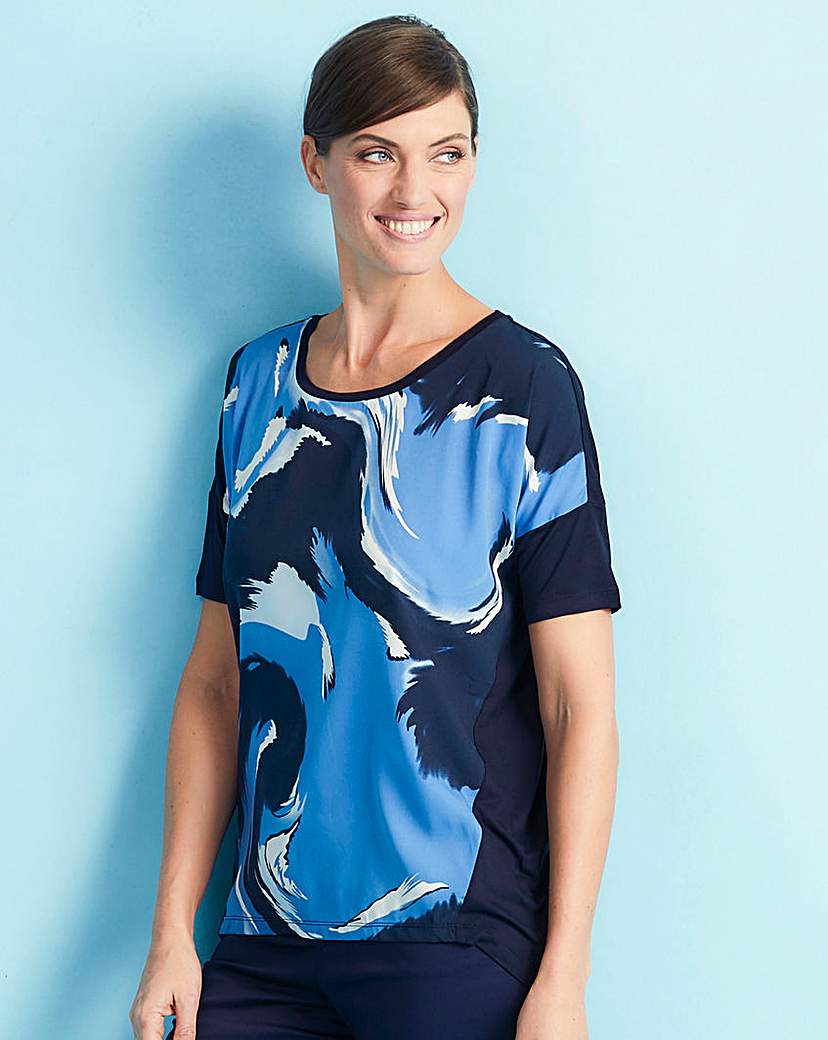 Image of Blue Print Dip Back Woven Front Top