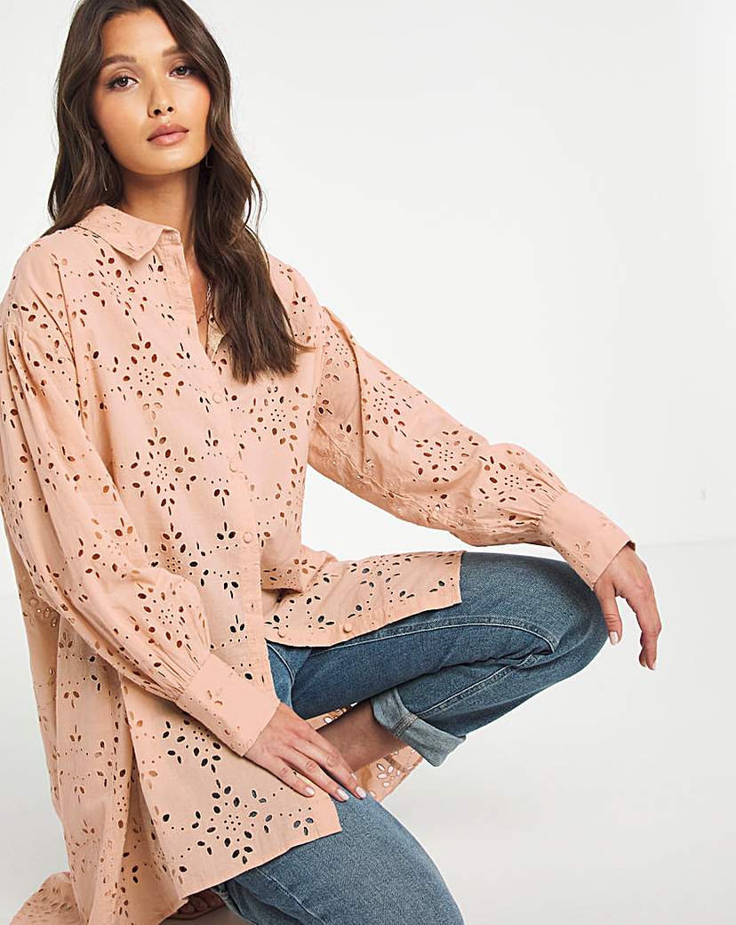 Y.A.S Broderie Angleise Long Line Blouse