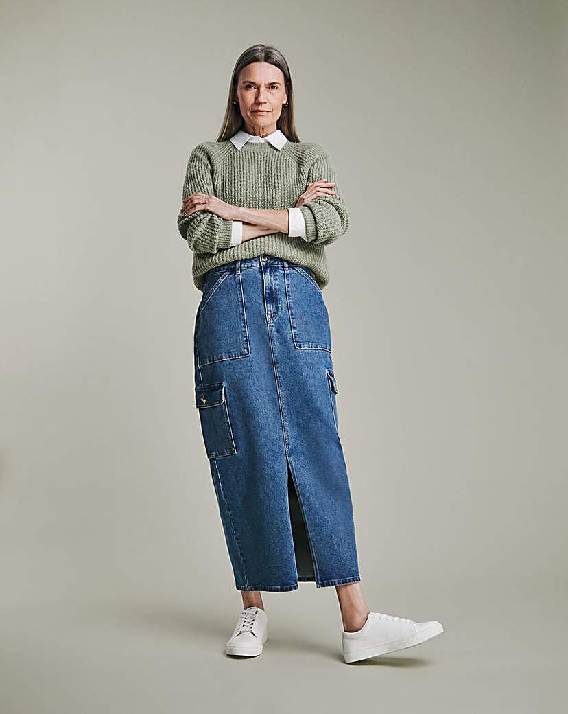 Mid Blue Split Front Cargo Skirt