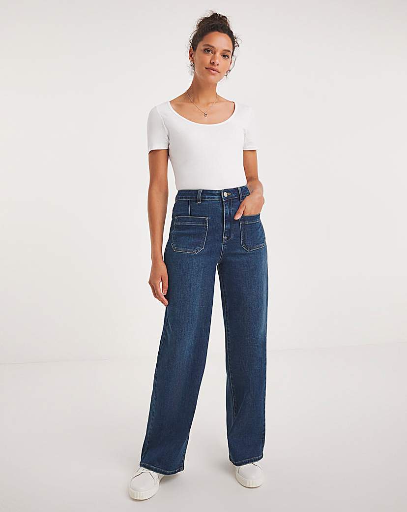 Pocket Front Wide Leg Jeans