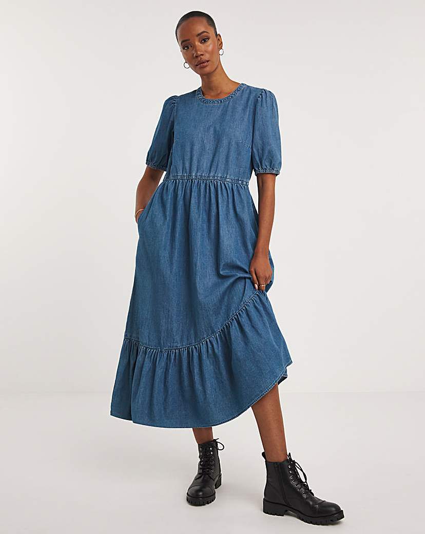 Denim Tiered Midaxi Dress