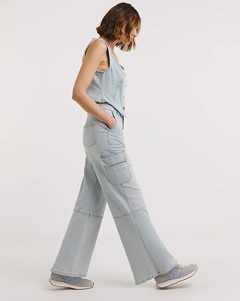 Light Blue Cargo Wide Leg Jeans