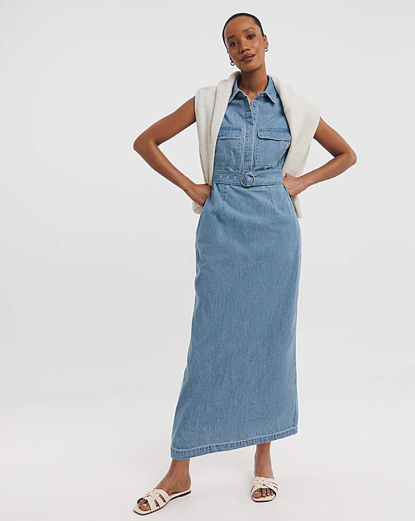 Blue Cap Sleeve Utility Midi Dress