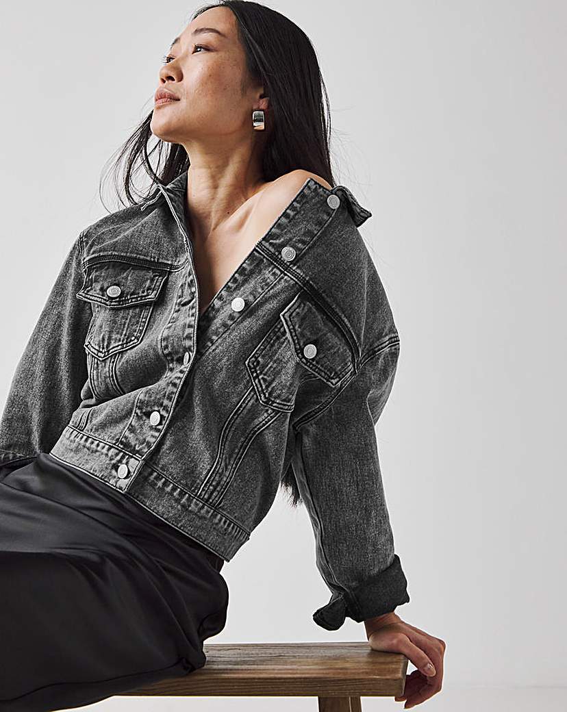 Washed Black Cropped Denim Jacket