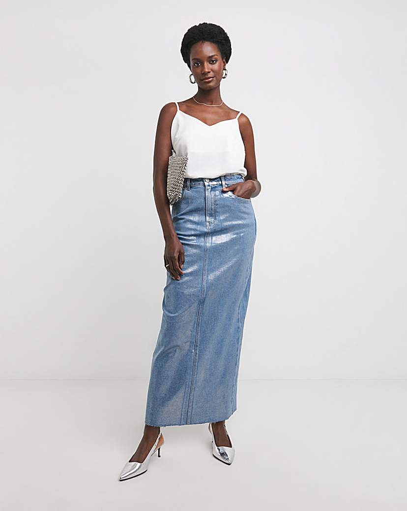 Metallic Coated Denim Skirt