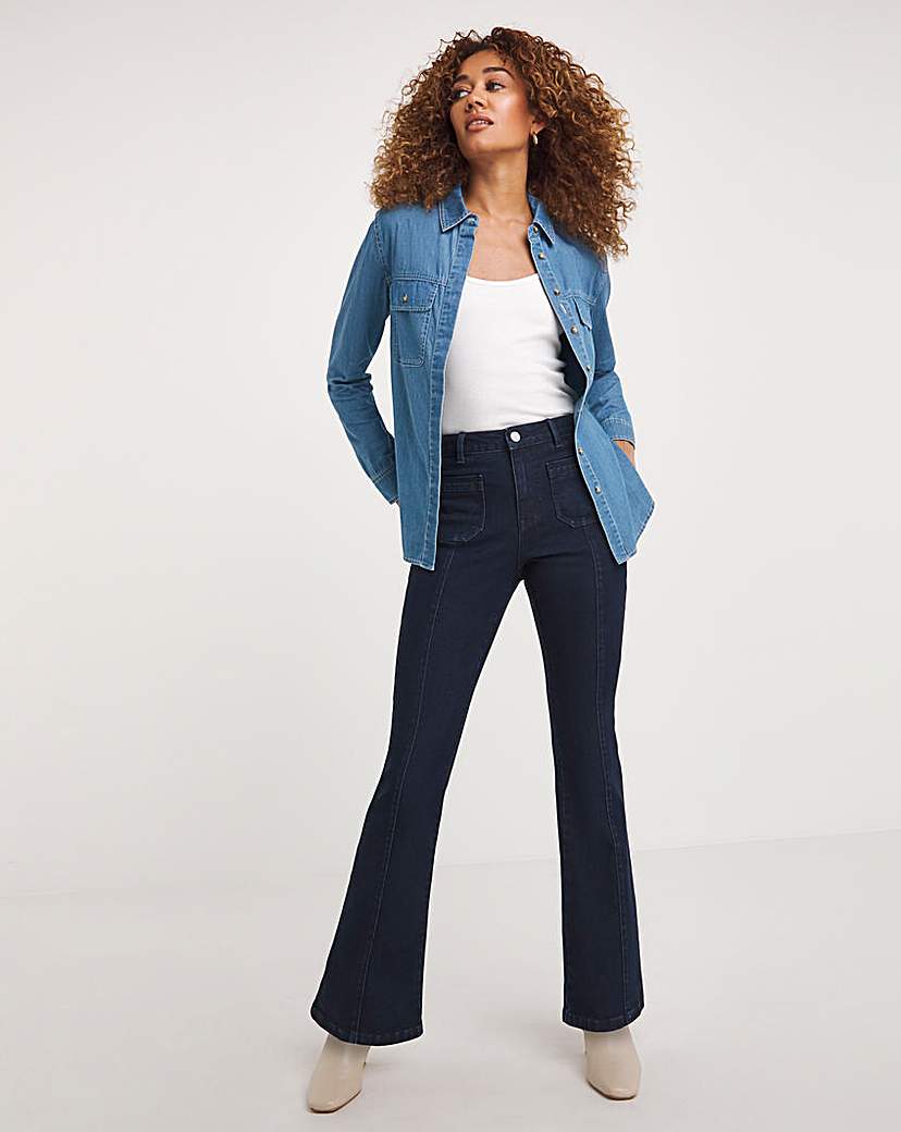 Indigo Pocket Front Slim Flare Jeans