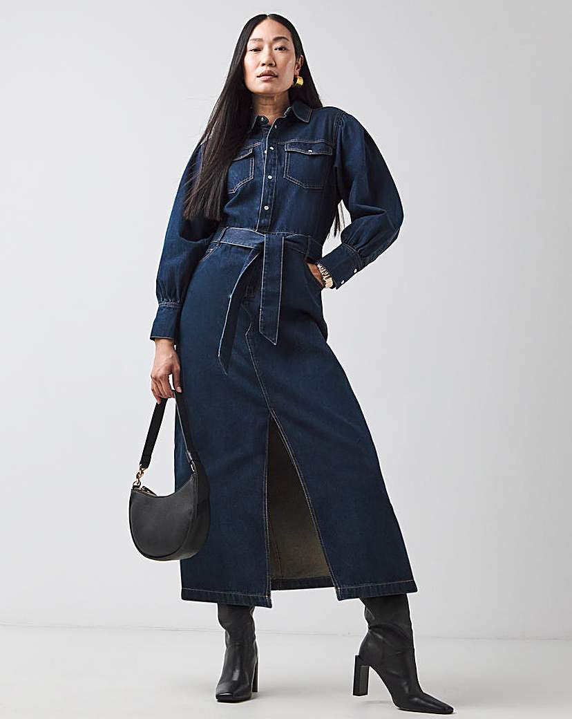 Indigo Denim Maxi Shirt Dress