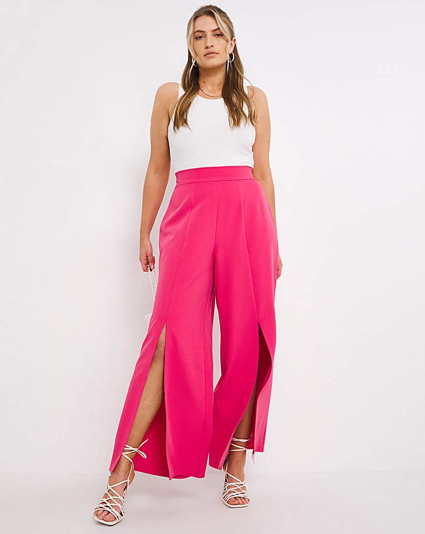 Hot Pink Split Front Wide Leg Trousers