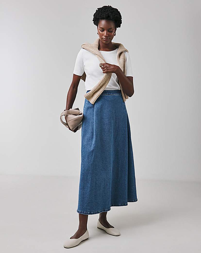 Denim Blue Full Pleat Skirt