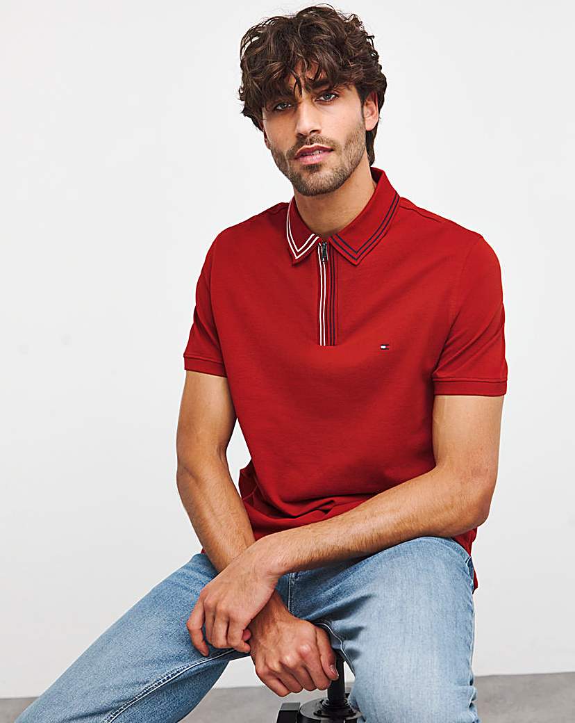 Tommy Hilfiger Dark Red Zip Neck Polo …