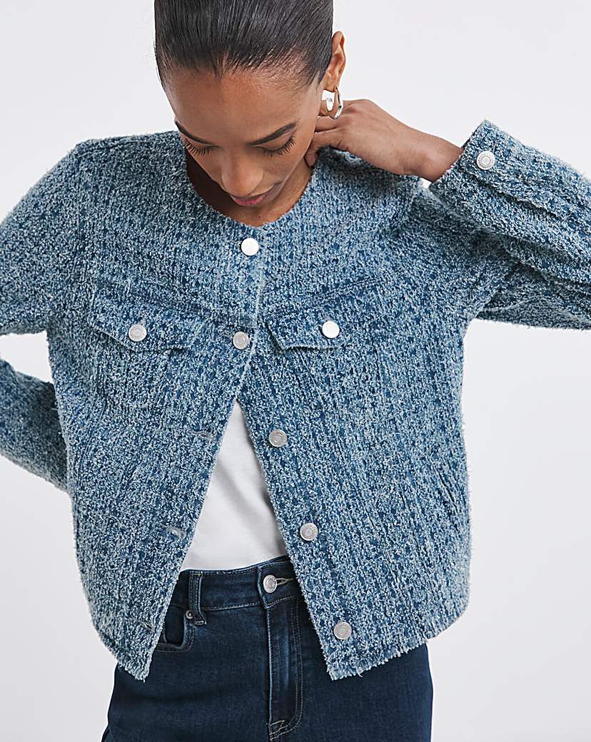 New In - Fitted Collarless Boucle Textured Jacket