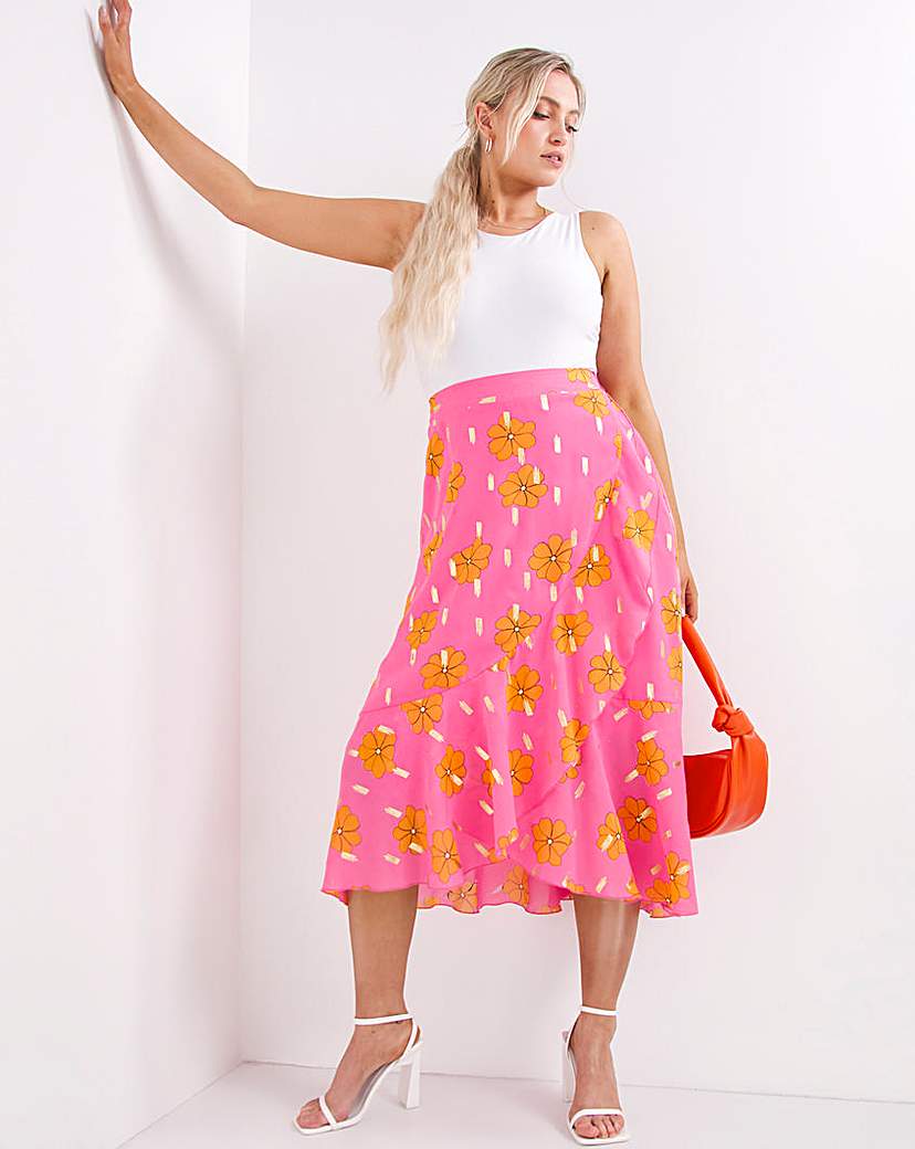 Orange and shop pink midi skirt