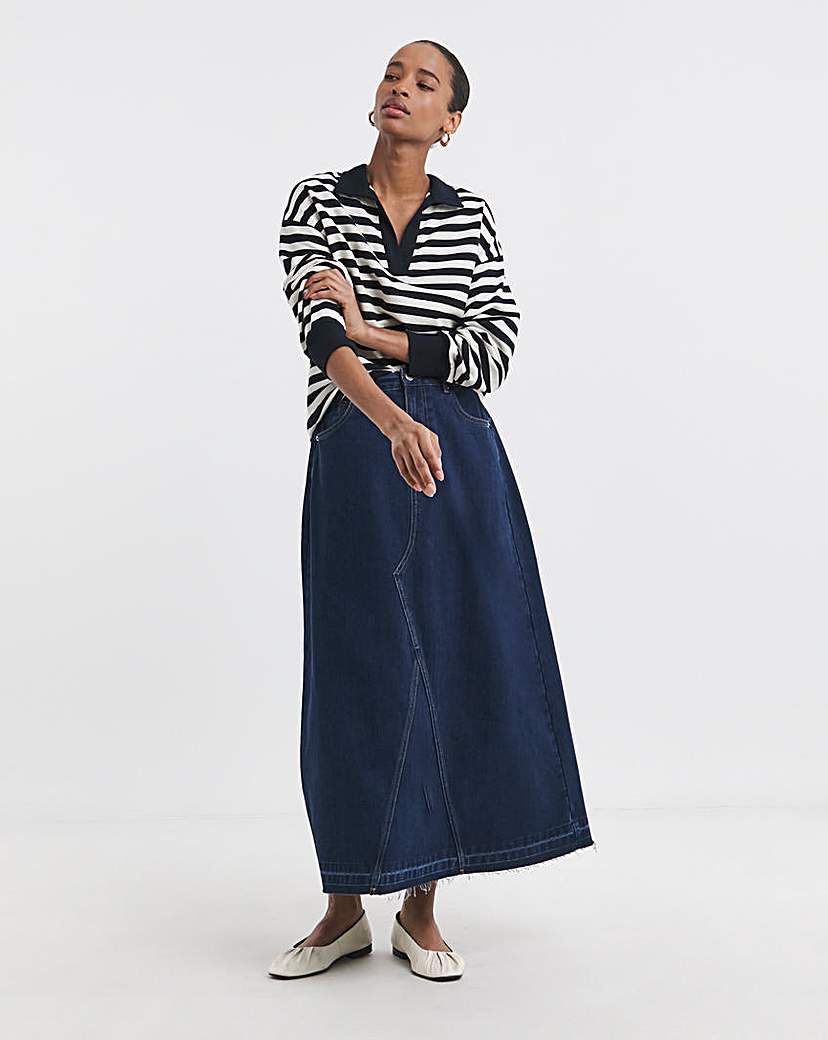 New In - Indigo Raw Edge A Line Denim Skirt