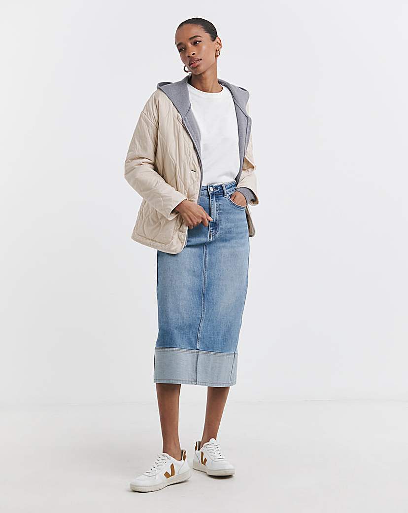 New In - Light Blue Turn Up Midi Denim Skirt