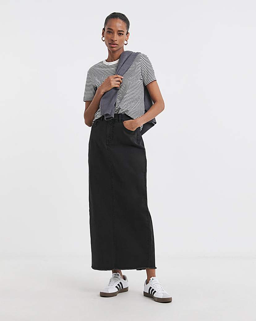 New In - 24/7 Black Maxi Denim Skirt