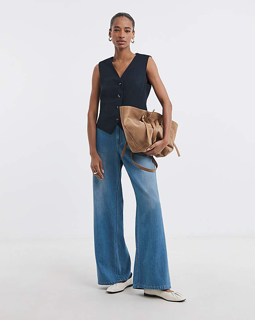 Mid Blue Premium Drape Wide Leg Jean