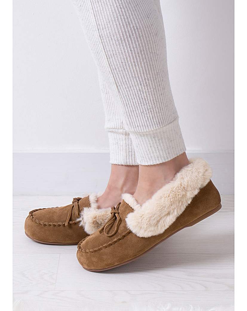 totes Ladies Real Suede Fur Moccasin