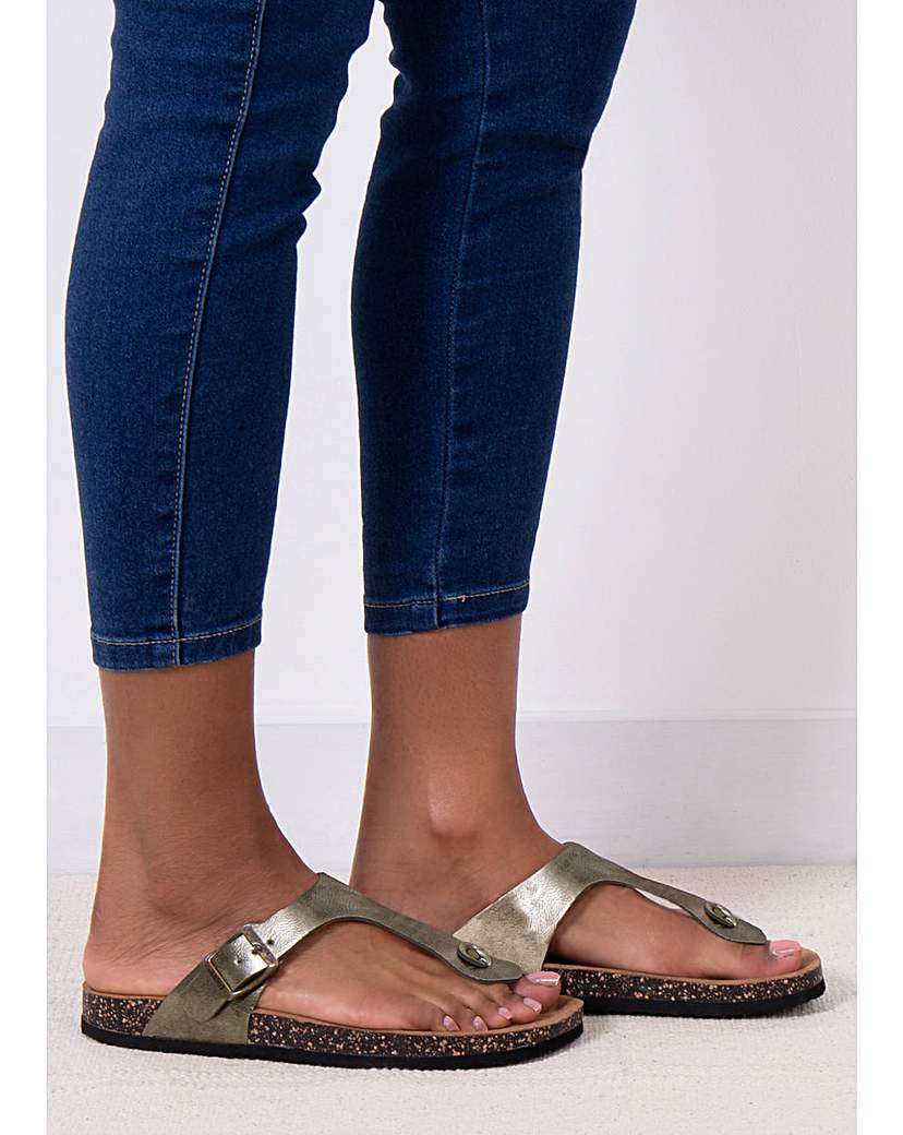 totes Ladies PU Buckle Toe Post Sandals