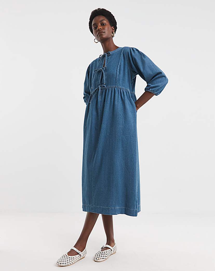 Blue Peplum Puff Sleeve Dress