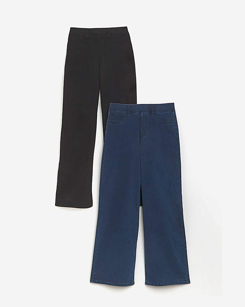 2PK Indigo/Black Wide Jeggings
