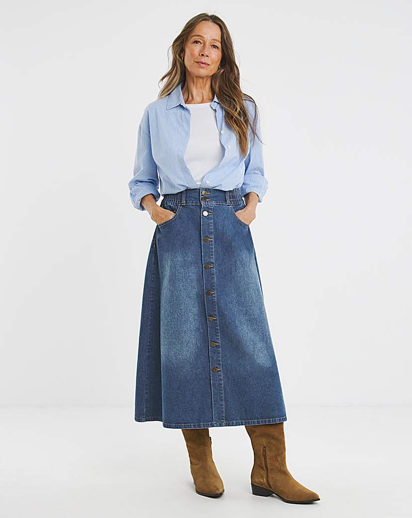 Elasticated Waist Button Through Skirt