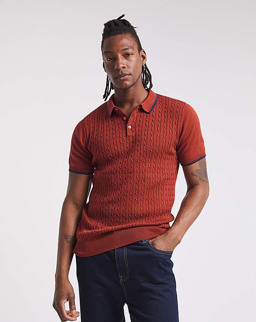Image of Burgundy Cable Knitted Polo