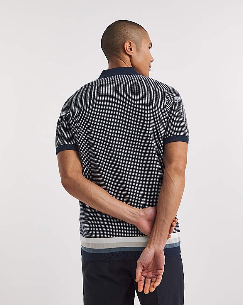 Navy Pattern Knitted Polo