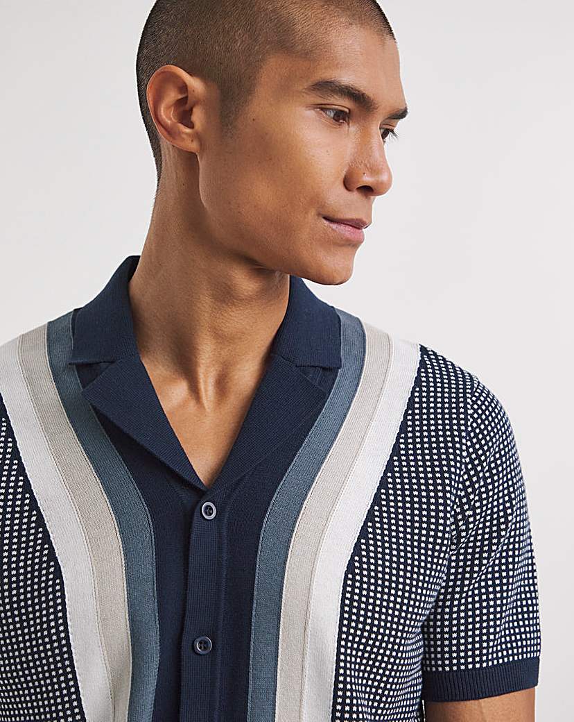 Navy Pattern Knitted Polo